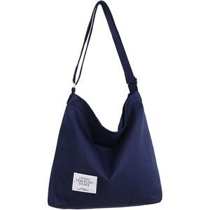 Women's Navy Blue Imported Canvas Retro Large Size Shoulder Crossbody Tote Bag